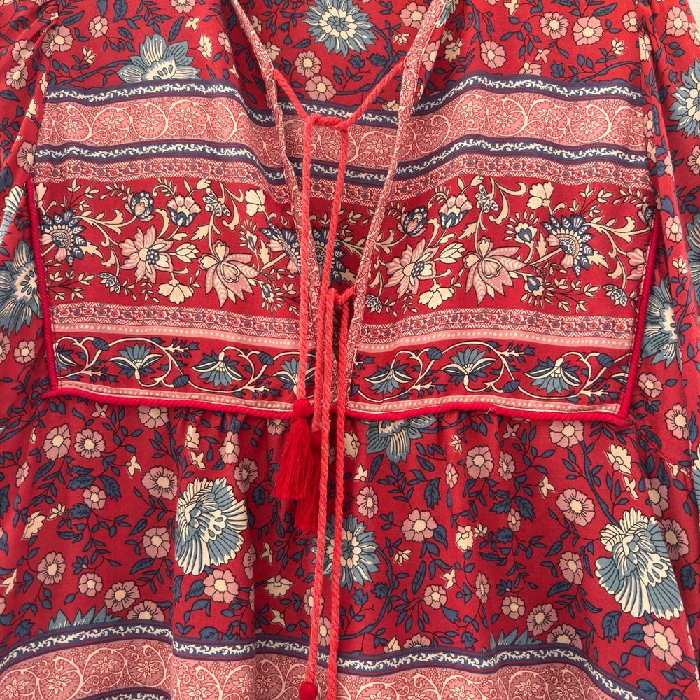 Spell the Gypsy Red and Blue Floral Folk Town Blouse- M - Picture 4 of 7
